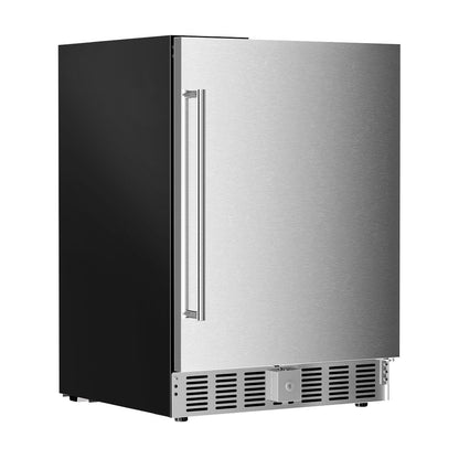 24 Inch Indoor Outdoor Beverage Refrigerator with brushed stainless steel door and black cabinet on Tampa Home & Garden Store