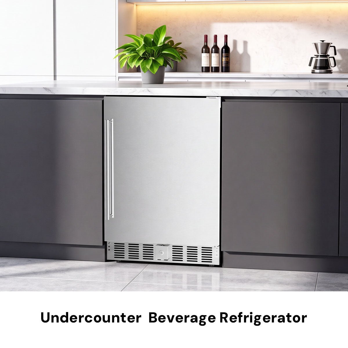 Kismile 24-inch undercounter beverage refrigerator in stainless steel, built-in mini refrigerator on Tampa Home & Garden Store