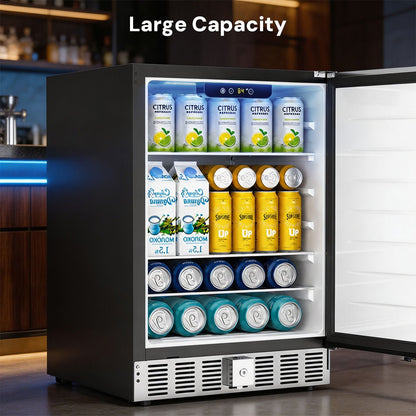 24 Inch Indoor Outdoor Beverage Refrigerator black cabinet with glass door for beverages on Tampa Home & Garden Store
