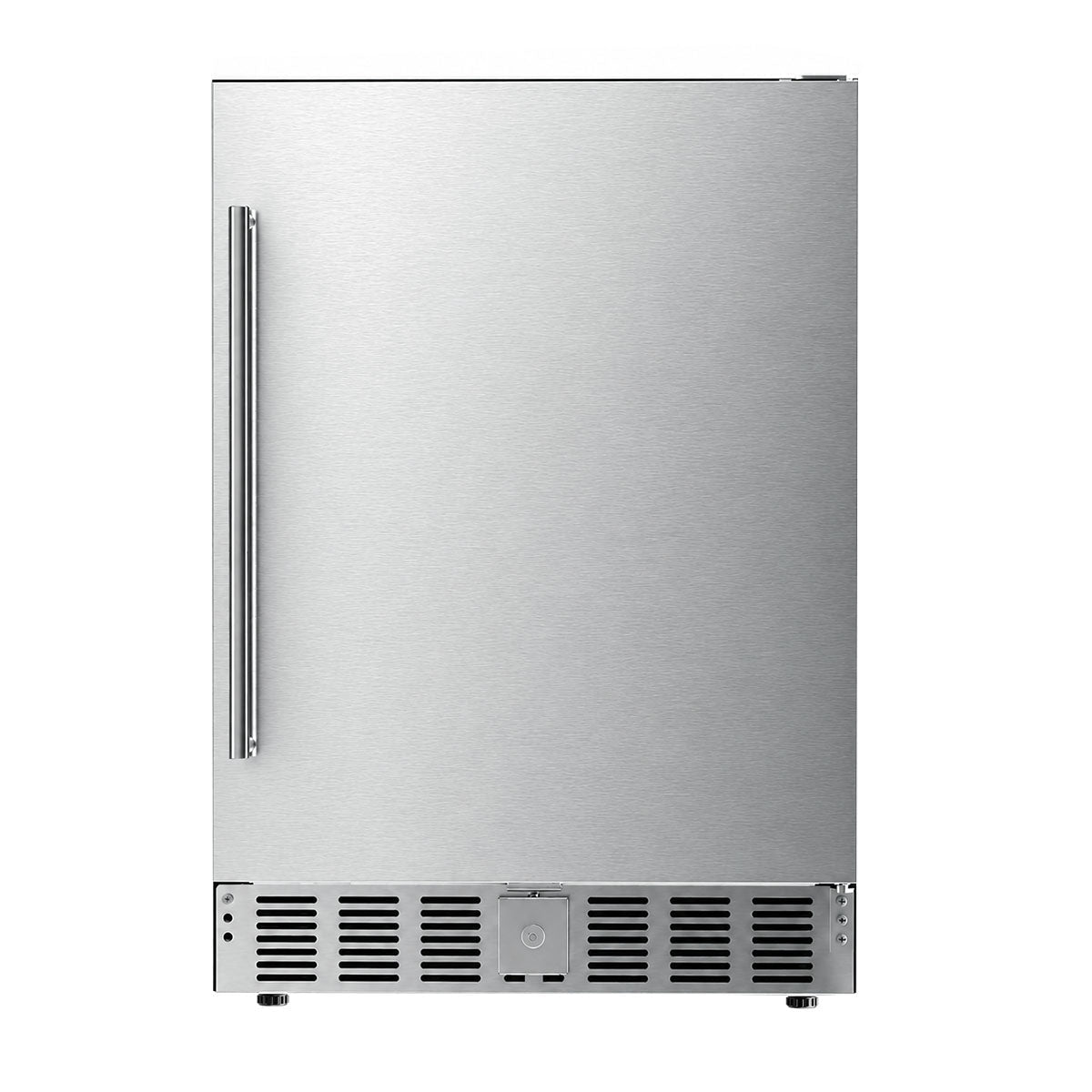 Kismile 24 Inch Indoor Outdoor Beverage Refrigerator in stainless steel with vertical handle on Tampa Home & Garden Store