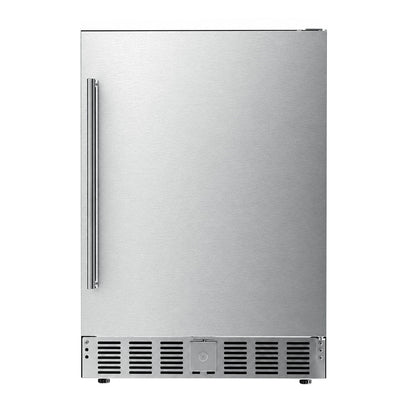 Kismile 24 Inch Indoor Outdoor Beverage Refrigerator in stainless steel with vertical handle on Tampa Home & Garden Store