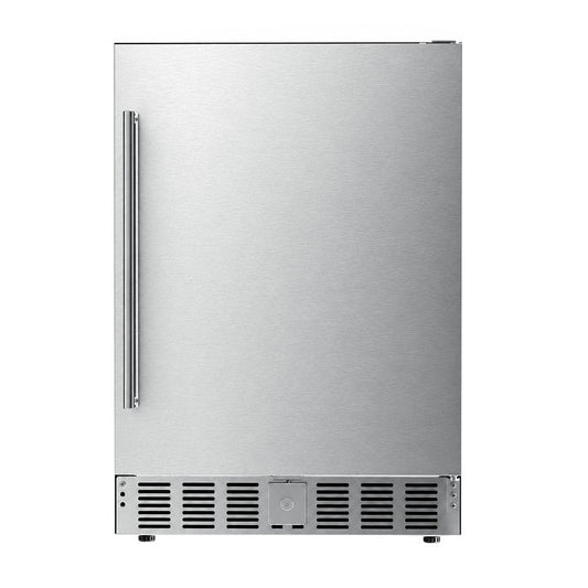 Kismile 24 Inch Indoor Outdoor Beverage Refrigerator in stainless steel with vertical handle on Tampa Home & Garden Store