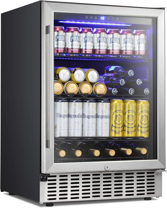 Refrigerador de vino empotrado con estantes de metal de 24 pulgadas y refrigerador de bebidas