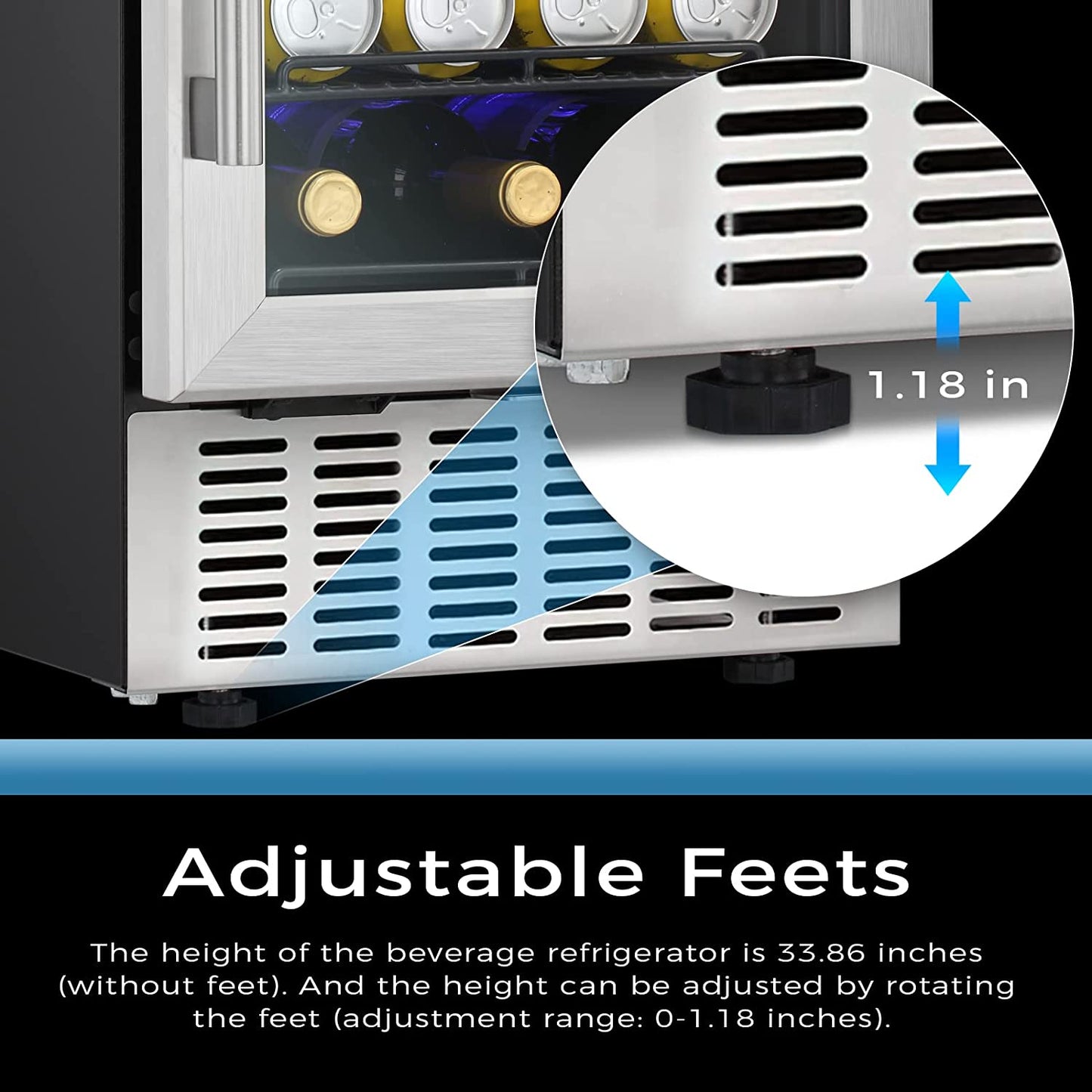 24 Inch Metal Shelves Built-in Wine Fridges Cooler Beverage Refrigerator