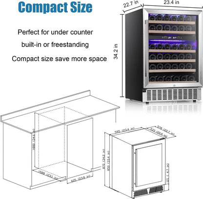 24 Inch Wooden Shelves Built-in Wine Fridges Cooler Beverage Refrigerator W51145B