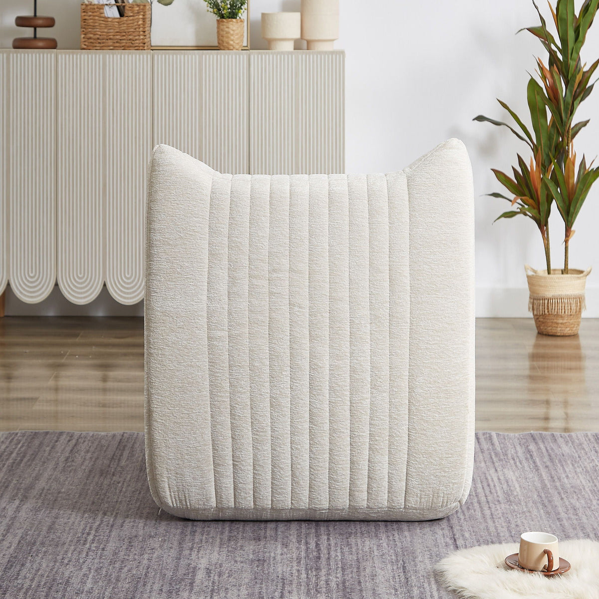 White chenille memory foam bean bag chair with vertical channel stitching on Tampa Home & Garden Store