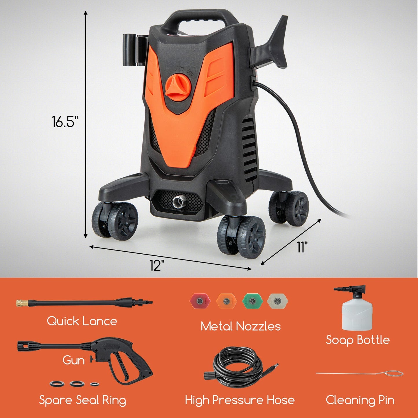 Hidrolavadora eléctrica de 2400 PSI con 4 ruedas universales - Verde