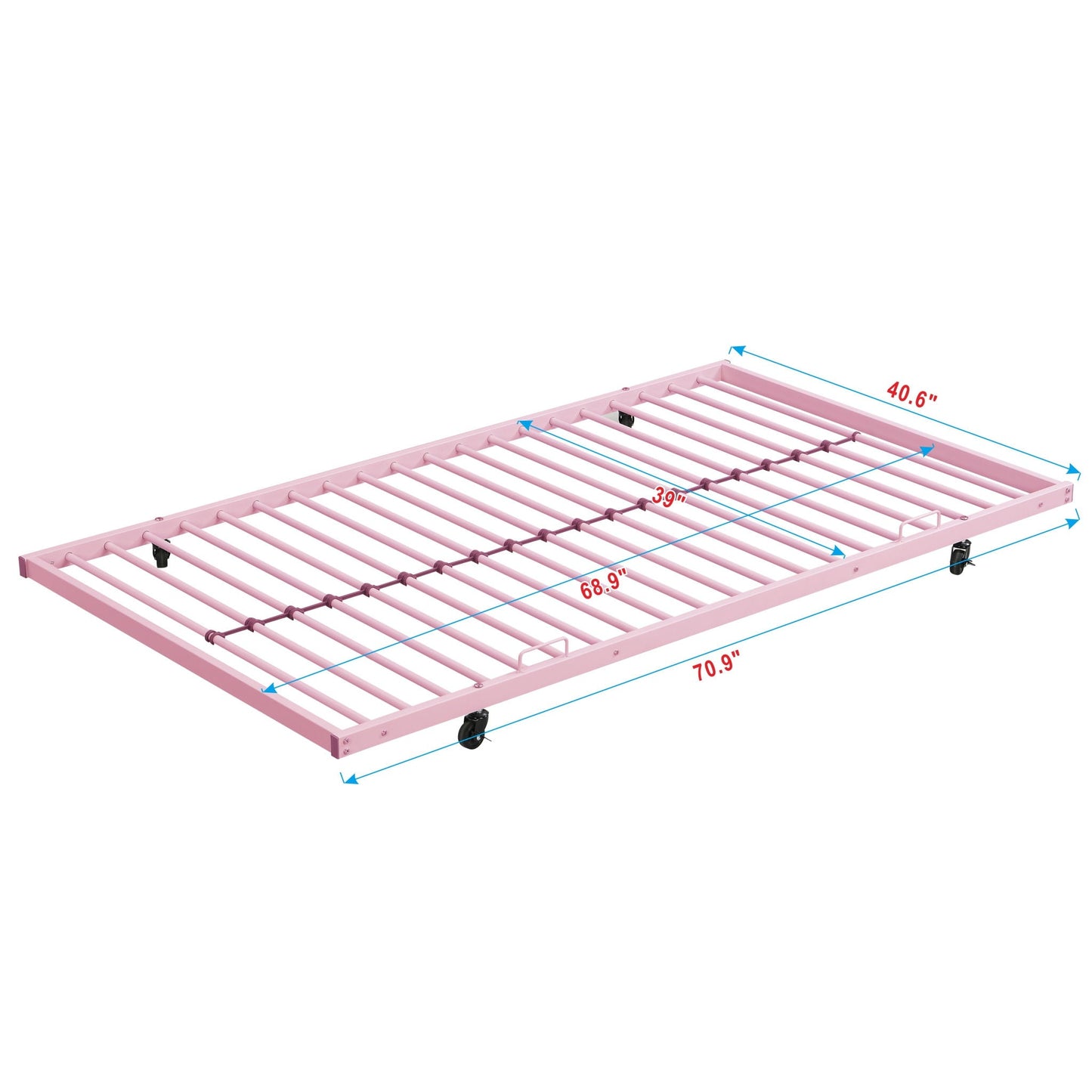Bunk Bed With Trundle pink metal frame with slats and caster wheels HouseOfZazla on Tampa Home & Garden Store