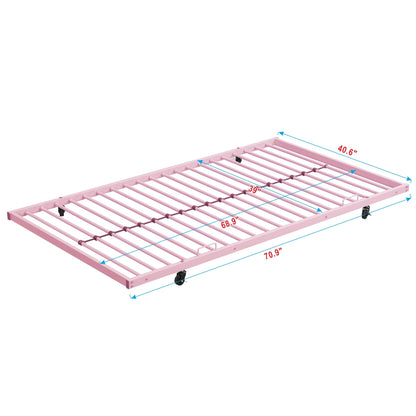 Bunk Bed With Trundle pink metal frame with slats and caster wheels HouseOfZazla on Tampa Home & Garden Store