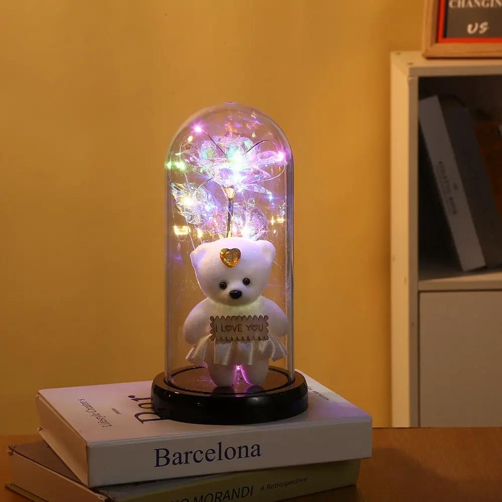 Rose Bear preserved flower under glass dome with multicolor LED lights, FLIPSTYLEZLLC gift on Tampa Home & Garden Store
