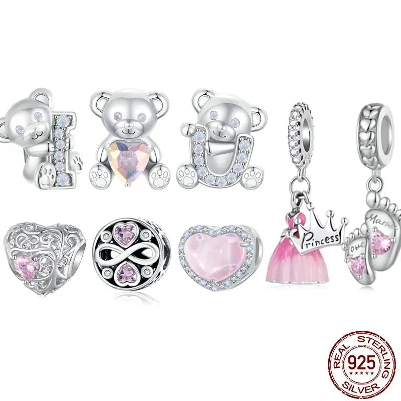 Valentine's bear love beaded charms set in 925 sterling silver with crystal hearts on Tampa Home & Garden Store