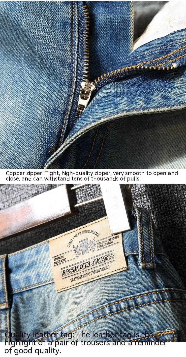 Hong Kong Style Ripped Jeans blue denim loose fit on Tampa Home & Garden Store
