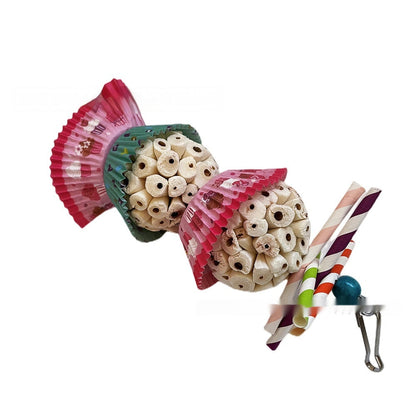 Parrot toy edible soft ball shredding chew for birds beige core with pink cups by Sell My Stuff on Tampa Home & Garden Store