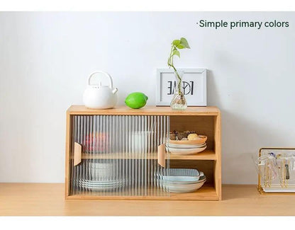 Japanese-style solid wood glass kitchen cabinet with ribbed doors for tabletop storage FLIPSTYLEZLLC on Tampa Home & Garden Store