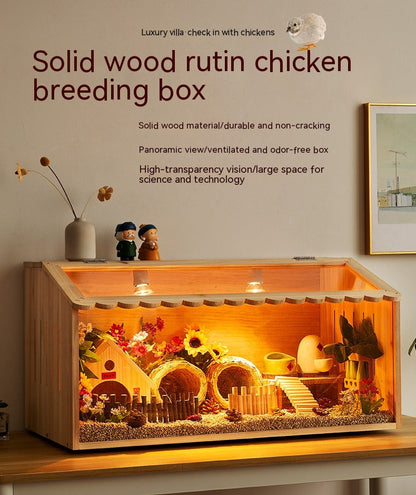 Winter Pet Feeding Incubator solid wood bird cage with warm interior lighting on Tampa Home & Garden Store