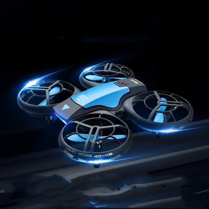 V8 mini RC drone blue and black with HD camera, LED lights and prop guards on Tampa Home & Garden Store