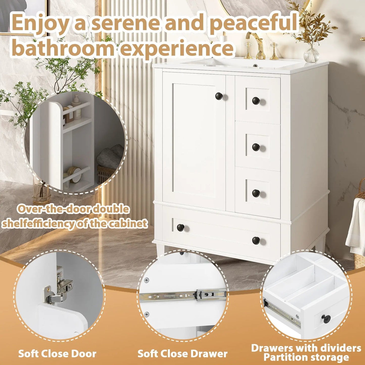 Bathroom Vanity With Basin and Soft Close Drawers