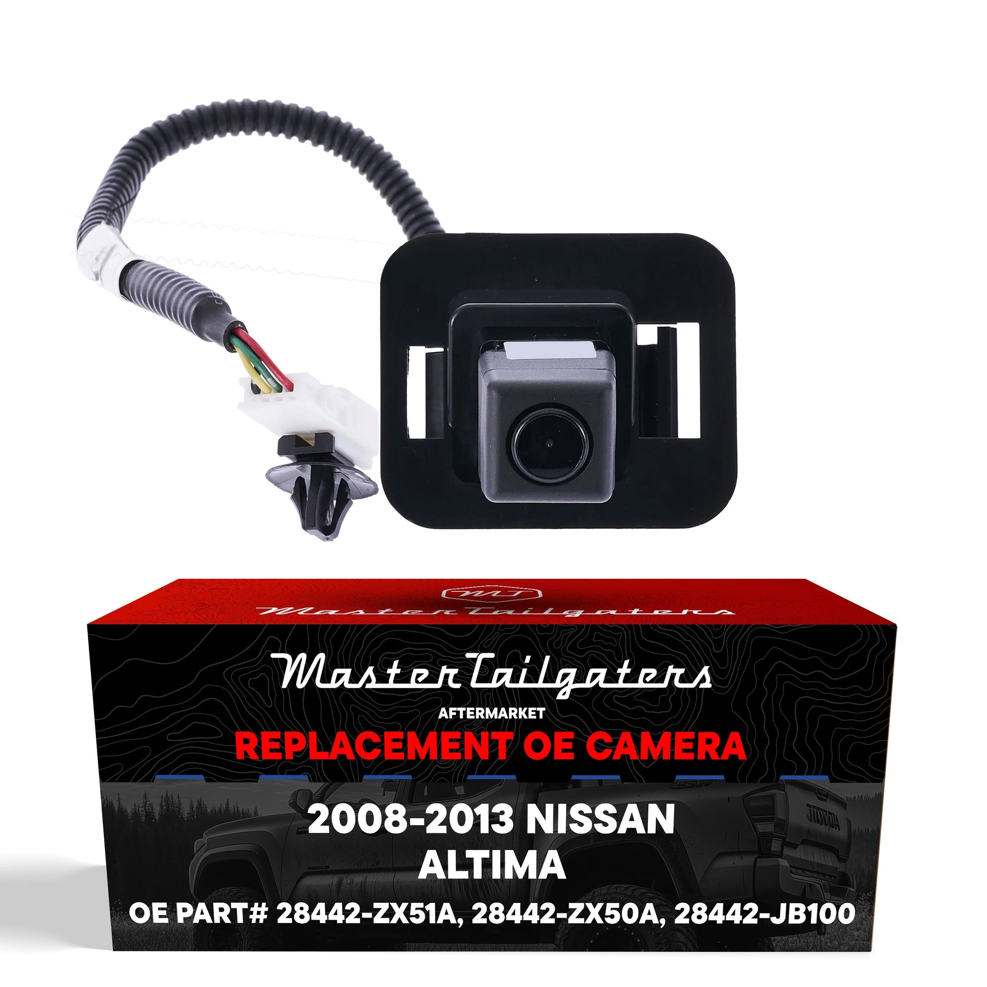 Nissan Altima OEM backup camera in black housing with wiring harness by Master Tailgaters on Tampa Home & Garden Store
