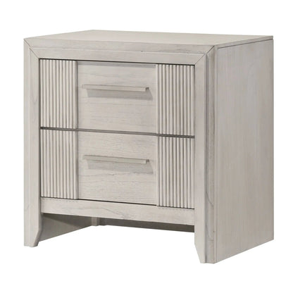 2 Drawer Nightstand with Bar Handle in antique white finish with vertical ribbed panels on Tampa Home & Garden Store