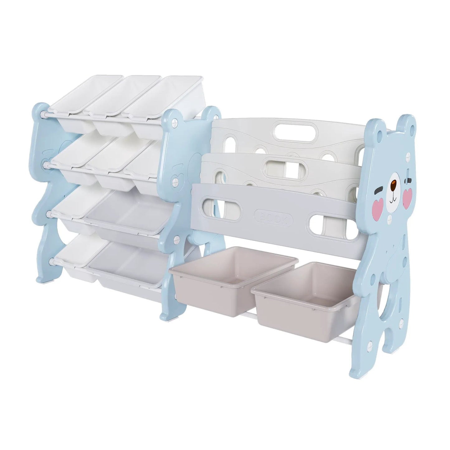 Kids Toy Storage Organizer with 2 Tier Bookshelf