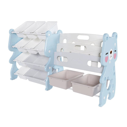Kids Toy Storage Organizer with 2 Tier Bookshelf
