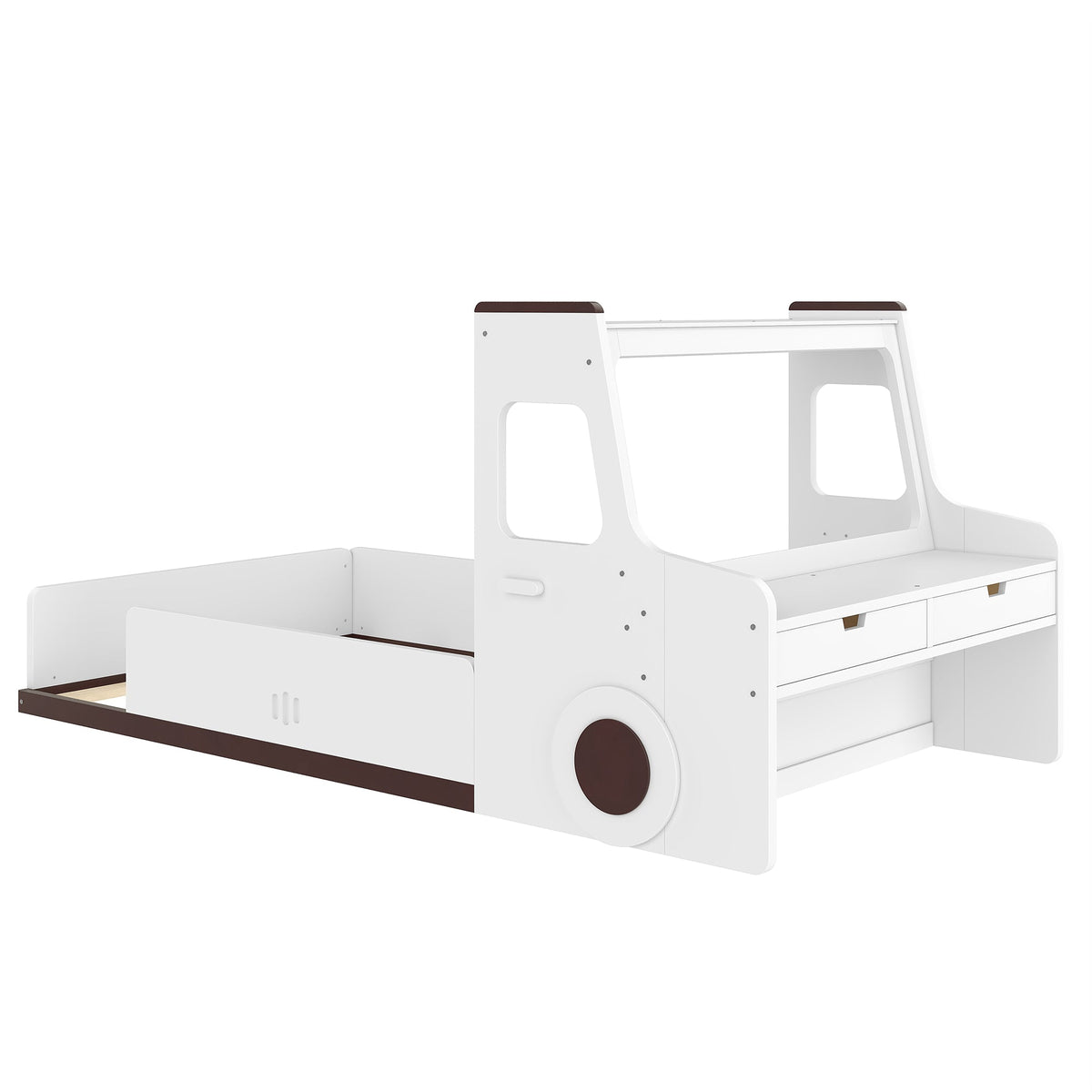 Twin size car-shaped floor bed with storage drawers in pine wood finish by HouseOfZazla on Tampa Home & Garden Store