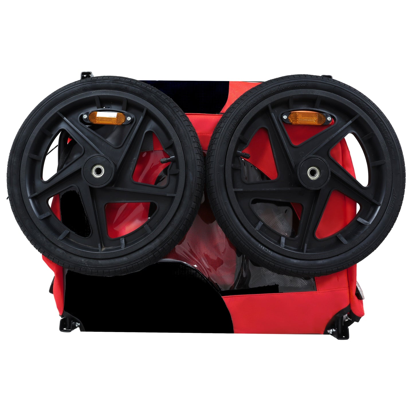 Pet bike trailer red fabric body with dual black wheels and orange reflectors HouseOfZazla on Tampa Home & Garden Store