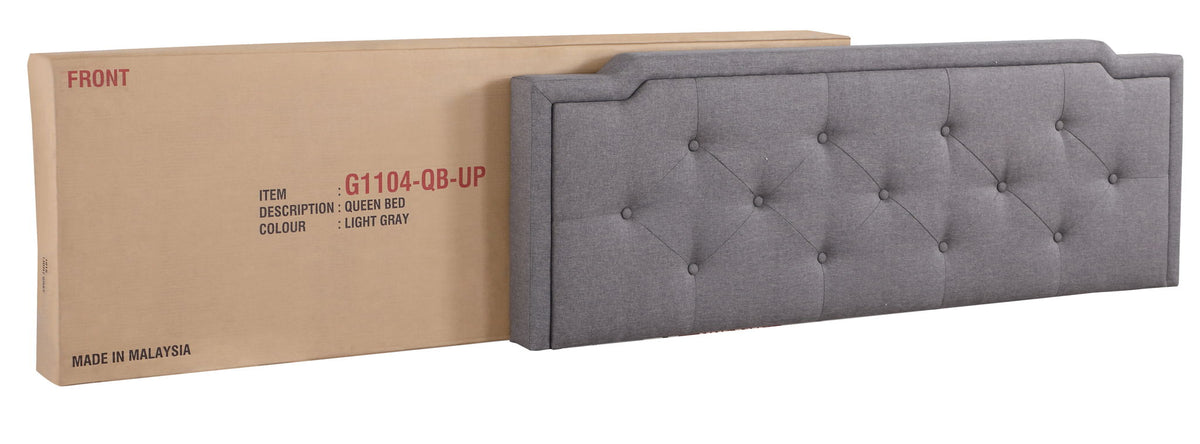 Button tufted upholstered bed, queen size in light gray fabric by HouseOfZazla on Tampa Home & Garden Store
