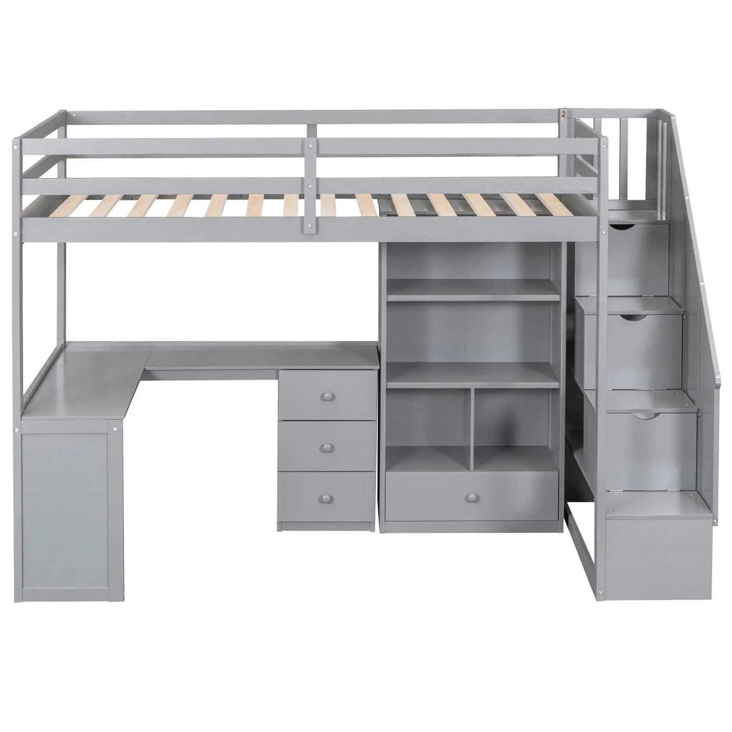 Loft Bed With L Shaped Desk and Storage Staircase