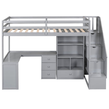 Loft bed with L-shaped desk, drawers, cabinet, storage stairs in gray metal by HouseOfZazla on Tampa Home & Garden Store