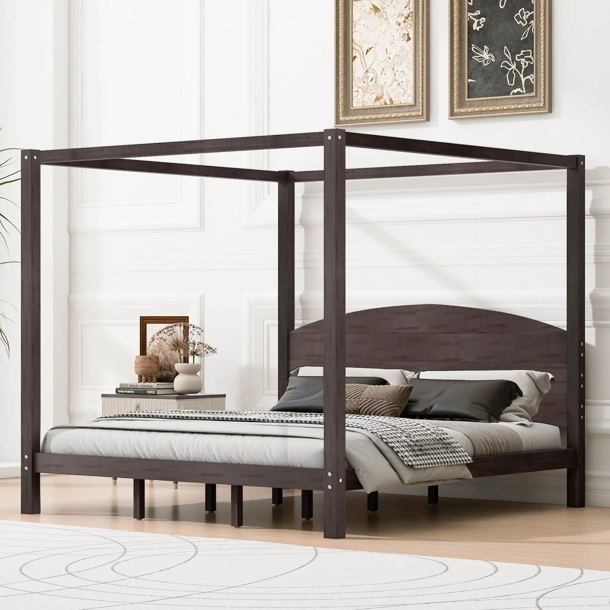 Anopy platform bed with headboard and dark brown wood finish on Tampa Home & Garden Store
