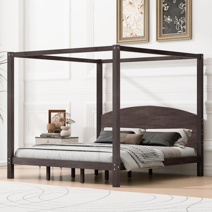 Anopy Platform Bed with Headboard and Support Legs by HouseOfZazla in dark wood frame on Tampa Home & Garden Store