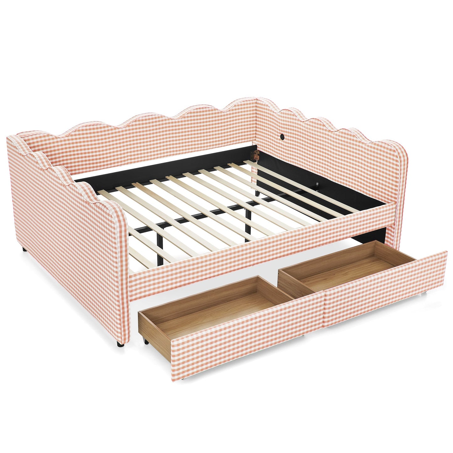 Queen Gingham Daybed with USB Port and Drawers