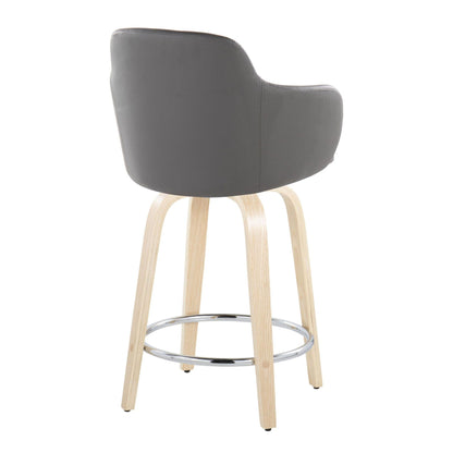 Contemporary fixed-height counter stool with gray upholstery and chrome footring on Tampa Home & Garden Store
