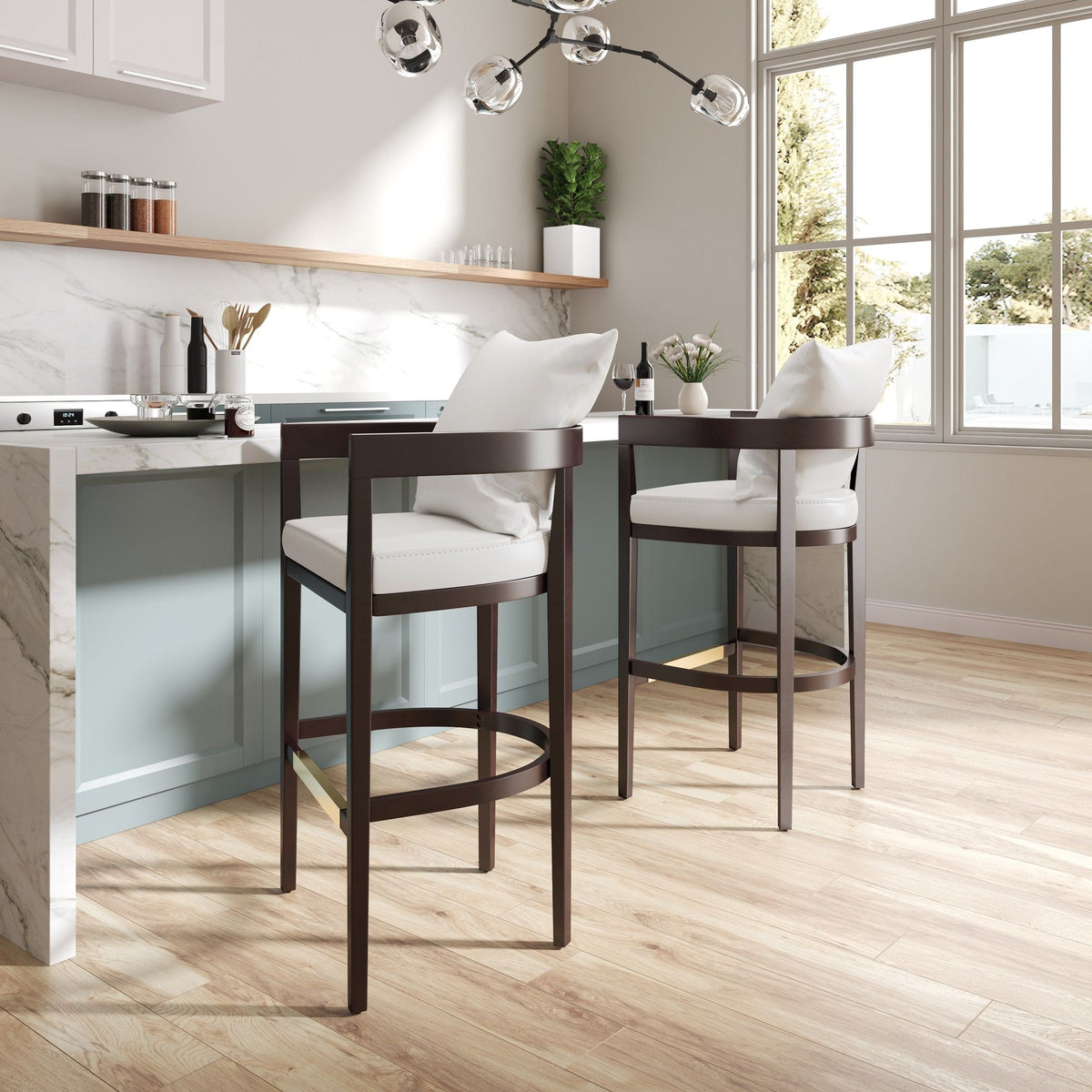 Mid-Century counter height stools with upholstered white seats set of 3 on Tampa Home & Garden Store