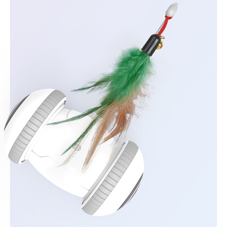 Interactive Cat Toy With Interchangeable Heads pet feather toys on white dual-wheel base on Tampa Home & Garden Store