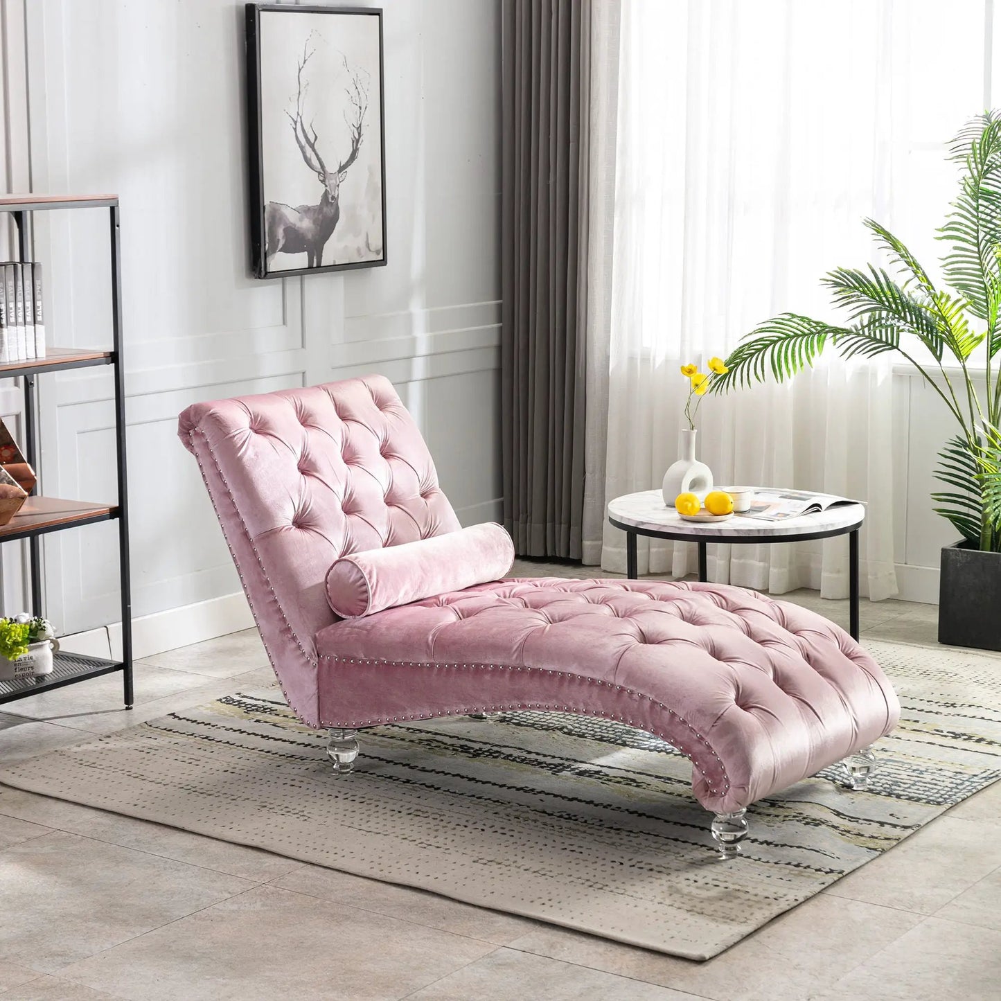 Indoor Chaise Lounge With Button Tufted Pillow