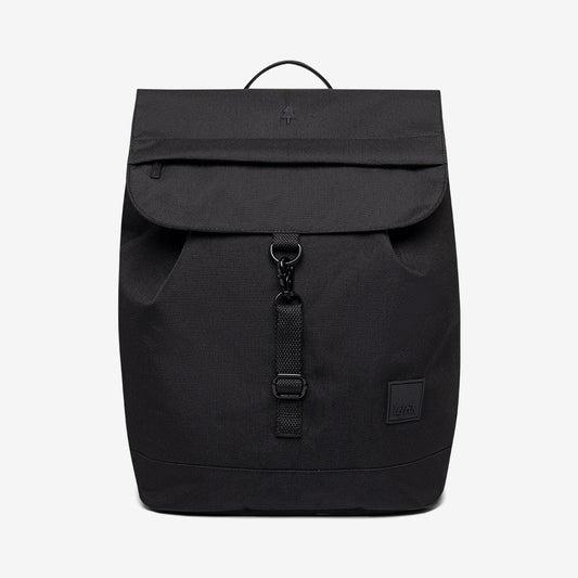 Kaut Backpack by Lefrik USA, black 19L with top flap closure and buckle, logo patch on Tampa Home & Garden Store