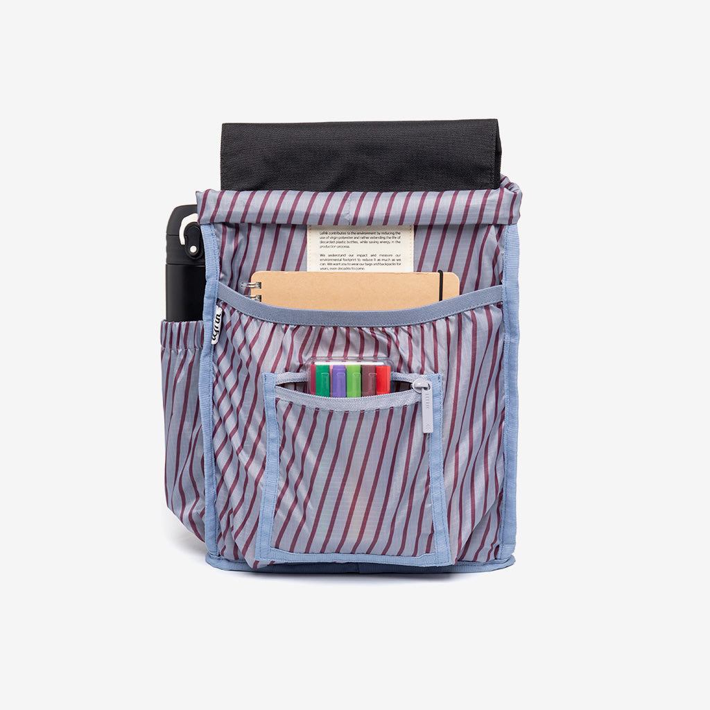 Kaut Mini Backpack by Lefrik USA, striped front pocket with blue trim for everyday use on Tampa Home & Garden Store