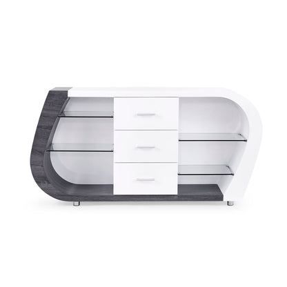 Anne Buffet with Ample Storage white gray featuring drawers and dark wood curved frame on Tampa Home & Garden Store