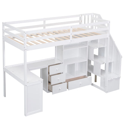 Loft Bed with L-Shaped Desk, drawers and storage staircase in white by HouseOfZazla on Tampa Home & Garden Store