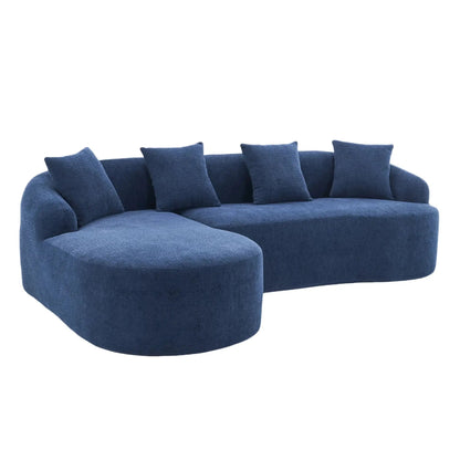 Combined Sofa With 4 Pillows blue plush upholstery stationary sectional with 4 cushions on Tampa Home & Garden Store