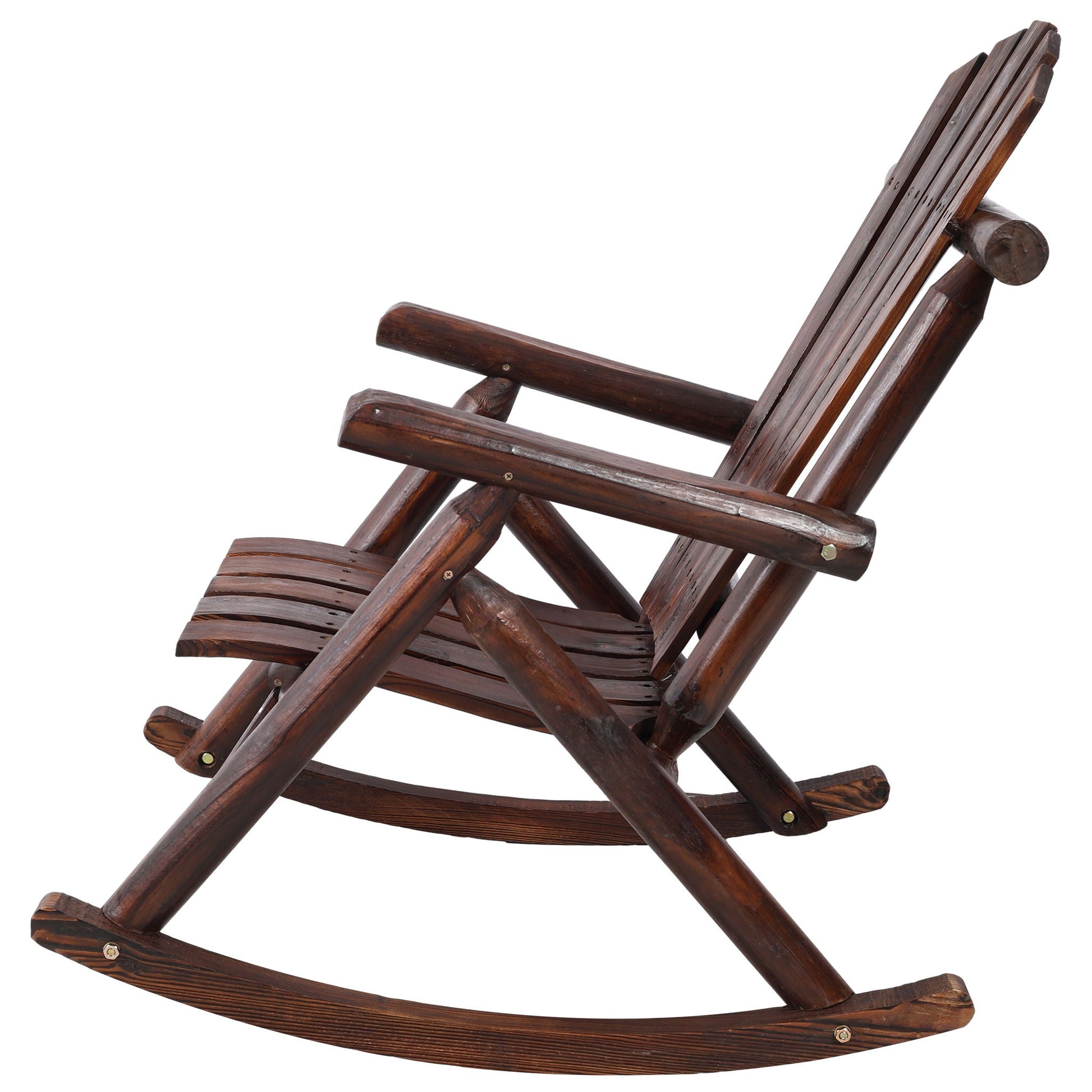 Durable fir wood porch rocking chair with slatted back and dark stain by HouseOfZazla on Tampa Home & Garden Store