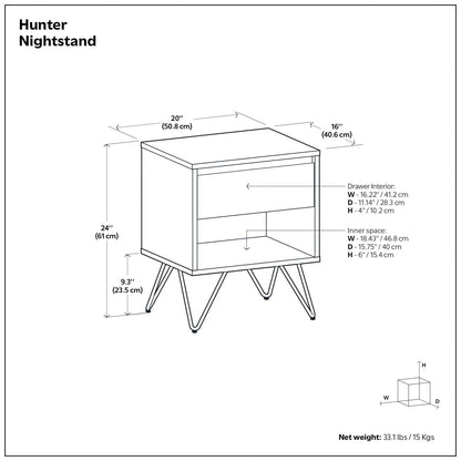 Hunter Nightstand with real wood veneer in dark or light brown by HouseOfZazla, nightstand on Tampa Home & Garden Store