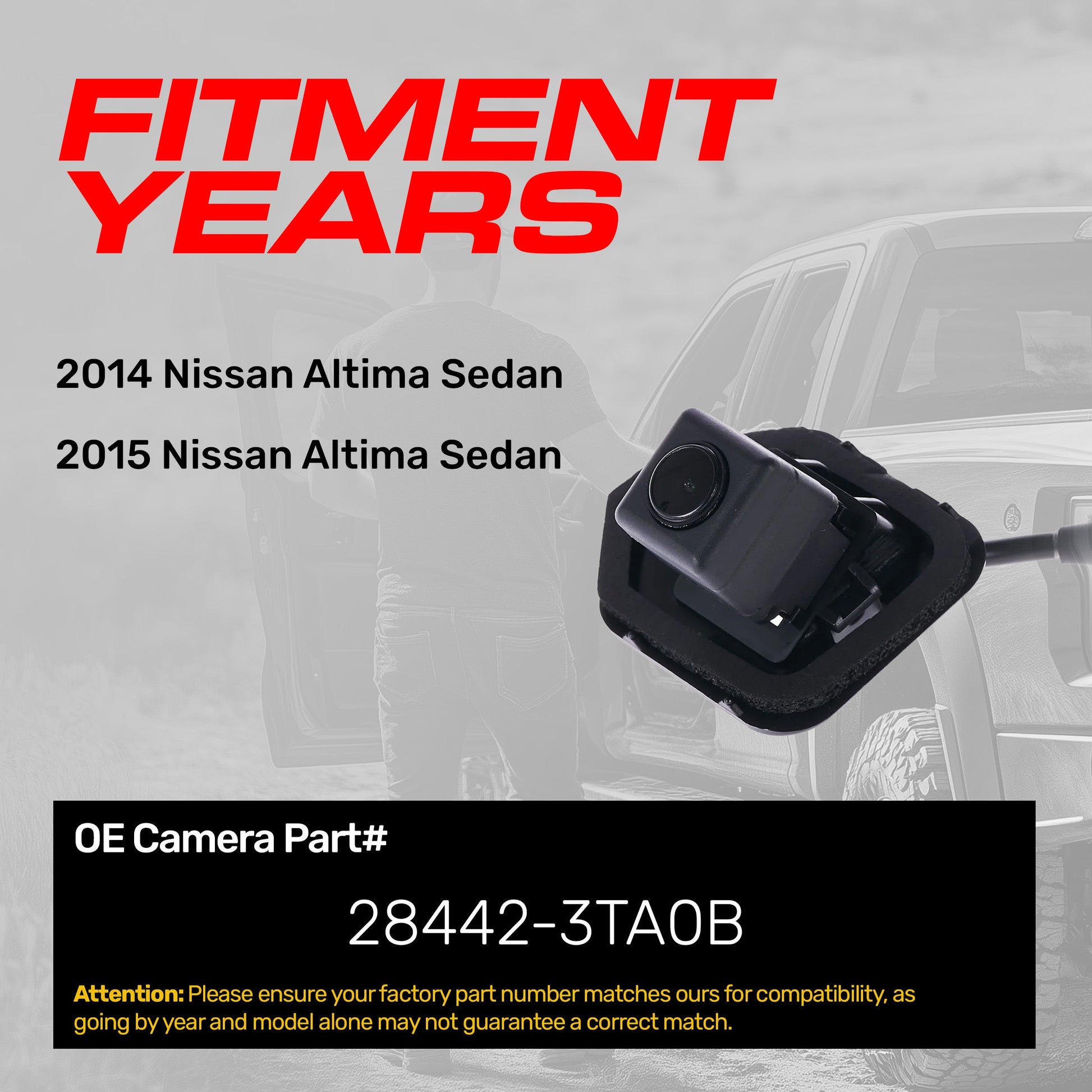 Backup camera OEM Master Tailgaters for 2014-2015 Nissan Altima Sedan, part 28442-3TA0B on Tampa Home & Garden Store