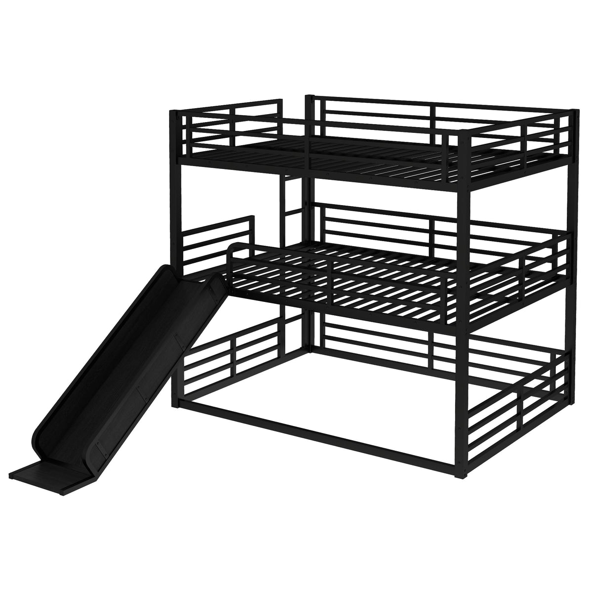 Queen over Queen over Queen bunk bed with slide in black metal frame by HouseOfZazla on Tampa Home & Garden Store