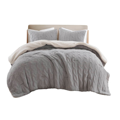 3pc Full/Queen Cable Knit Chenille Comforter Set Gray HouseOfZazla on Tampa Home & Garden Store