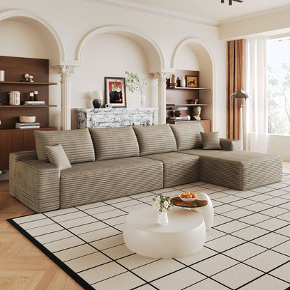 134in Cloud Sectional Couch with L-Shaped Chaise in beige ribbed fabric HouseOfZazla on Tampa Home & Garden Store