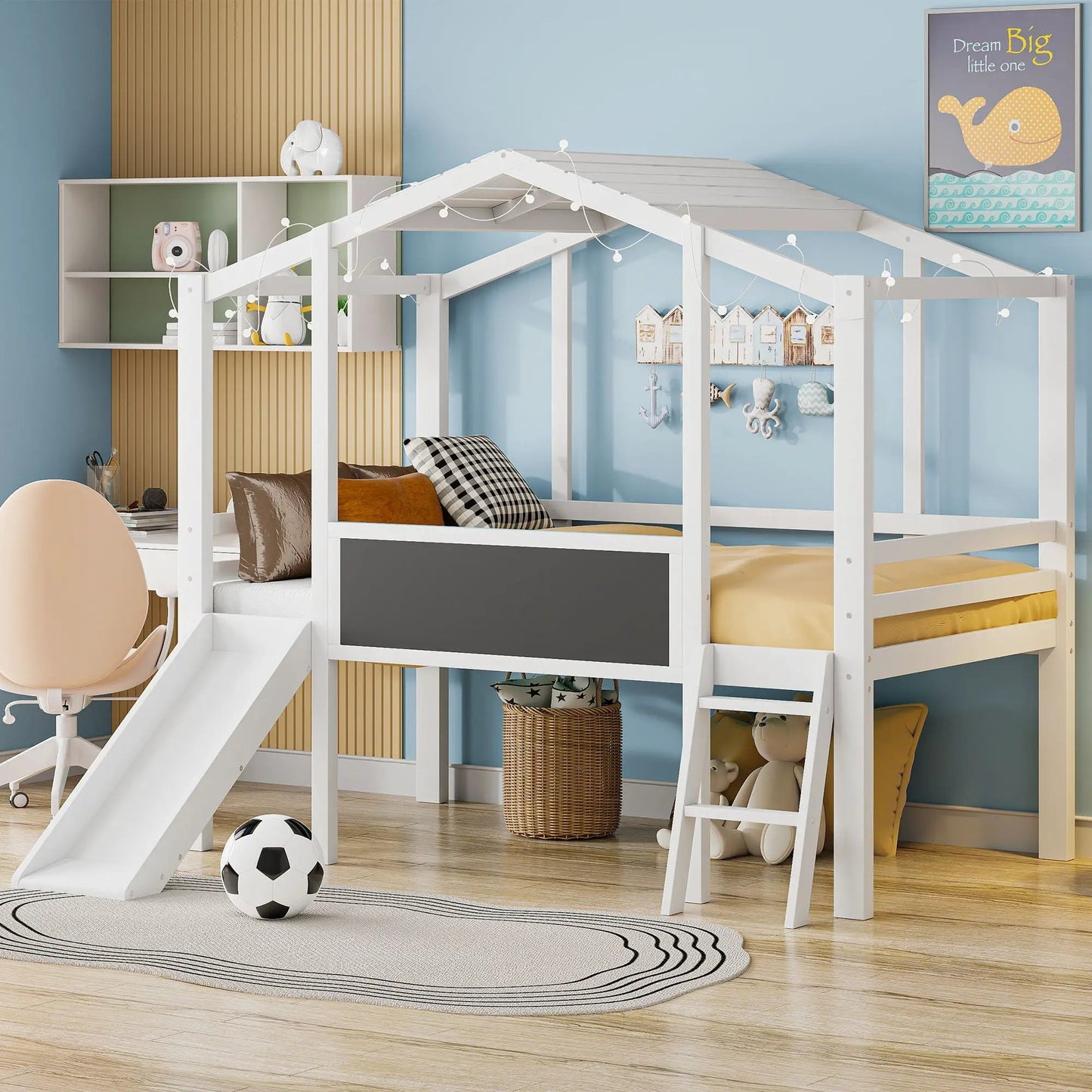 Loft House Bed With Ladder and Slide and Light
