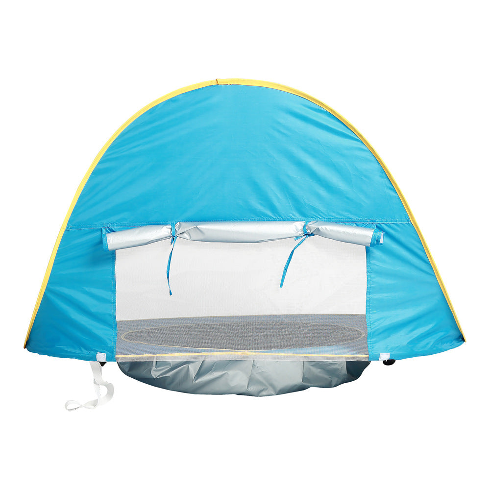 Baby Beach Tent blue with yellow trim, UV-protective, foldable design, My Store on Tampa Home & Garden Store